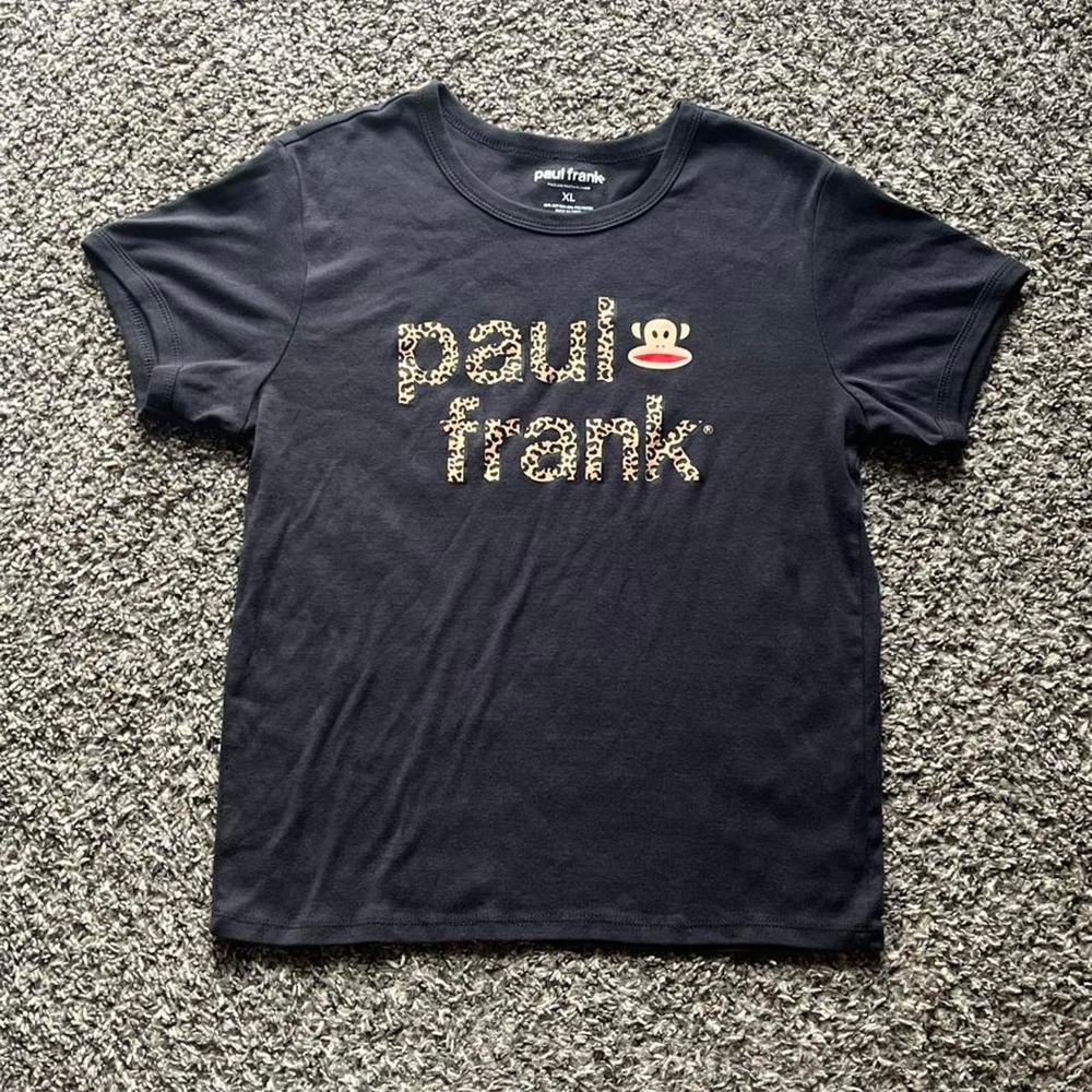Paul Frank Black Leopard Print Logo Julius Monkey Graphic Tee XL Y2K Style